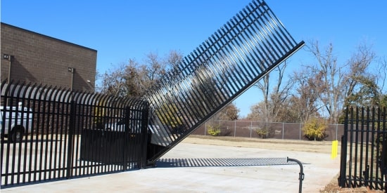 Crash-rated K4 and K12 security gate installation for vehicle access control.